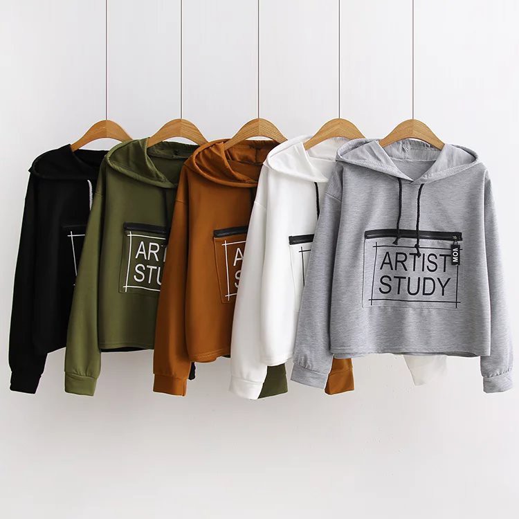 Áo hoodie SUXI tay dài dáng ngắn phong cách thời trang Hàn Quốc