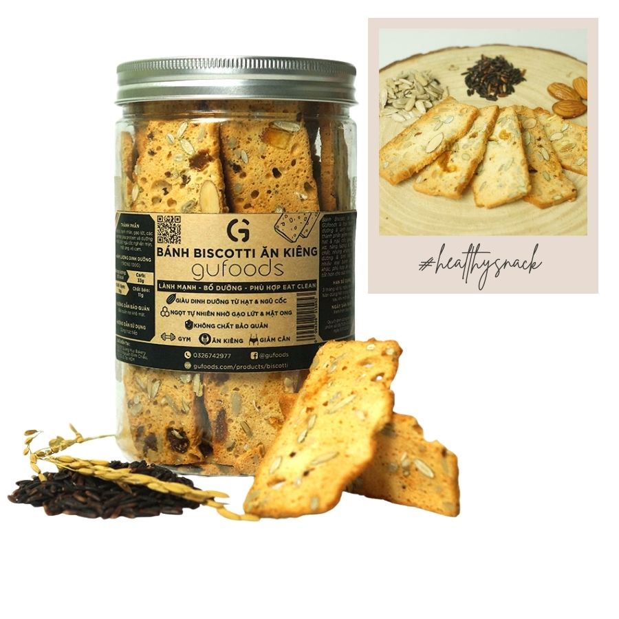 Bánh Biscotti ăn kiêng GUfoods - Lành mạnh, Bổ dưỡng, Phù hợp eat clean (15g/100g/250g/300g) - Bánh kẹo Tết - Quà Tết