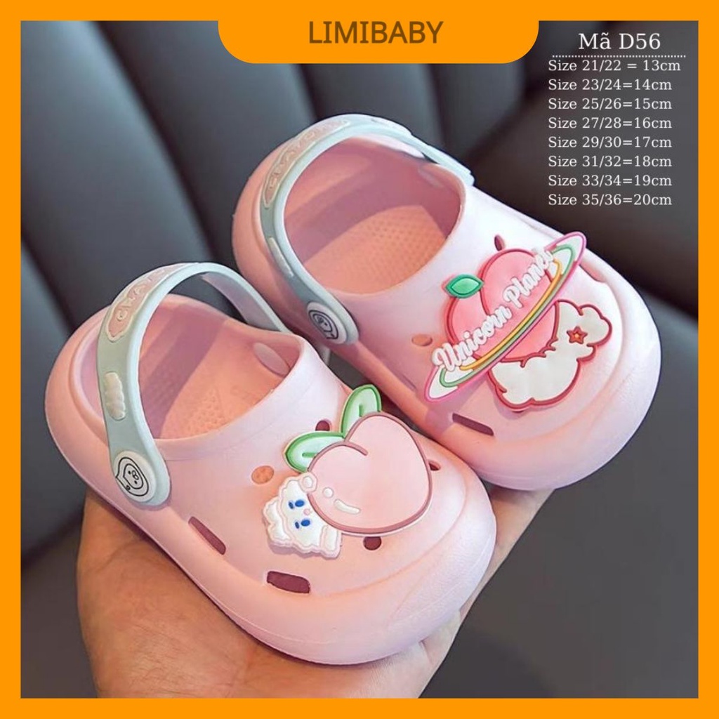 Dép cho bé gái nhẹ êm LIMIBABY sục cross nhựa dẻo có quai cho bé từ 1, 2, 3, 4, 5, 6, 7, 8 tuổi chống trơn trượt D56