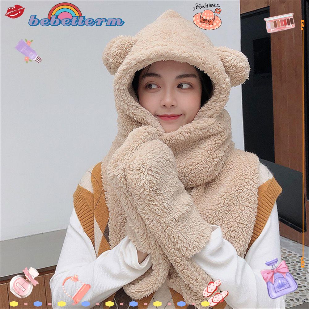 Mũ Trùm Đầu Giữ Ấm Hình Gấu Bông Dễ Thương Dành Cho Nữ