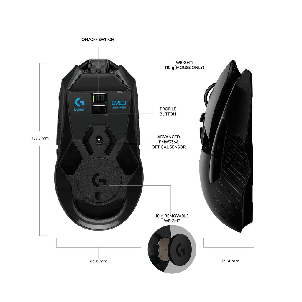 [Mã SKAMPUSHA7 giảm 8% đơn 250k]Chuột game không dây Logitech G903 HERO - Bảo Hành Chính Hãng - BenComputer