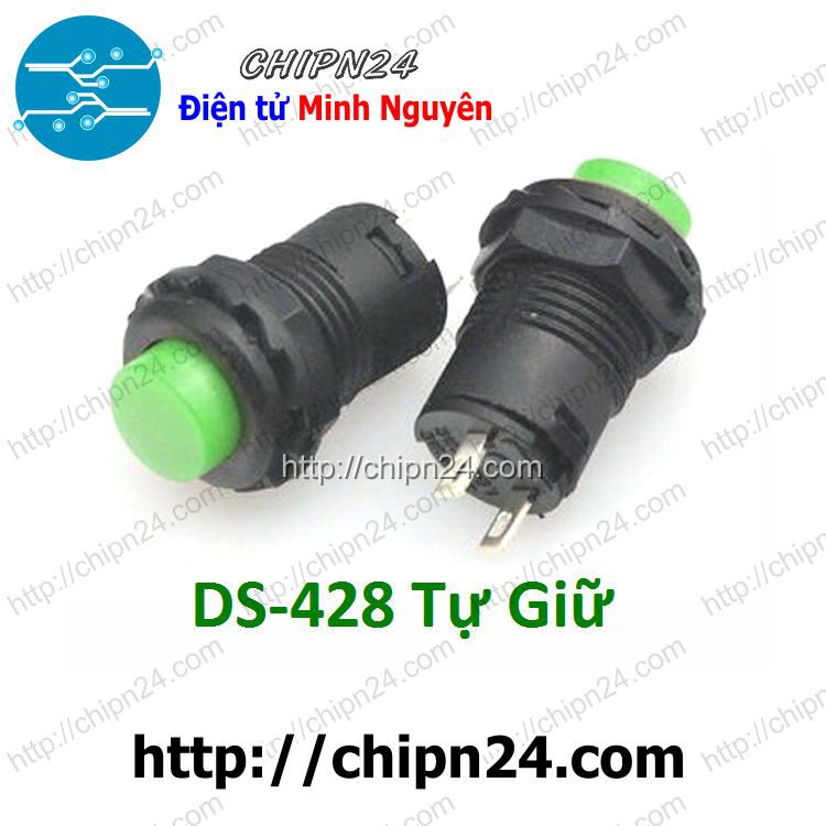 [2 CÁI] Nút nhấn Tự Giữ DS-428 Xanh Lá (Đường kính 12MM)