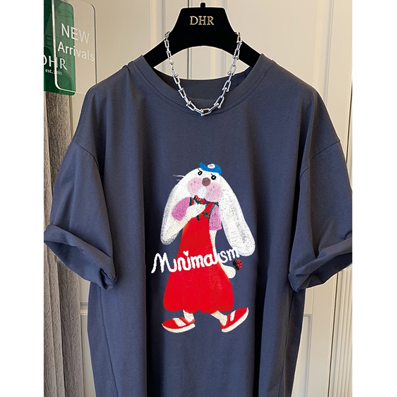 NRVP Áo Thun 100% cotton Tay Ngắn Cổ Tròn Dáng Rộng Phong Cách Hàn Quốc Cho Nữ