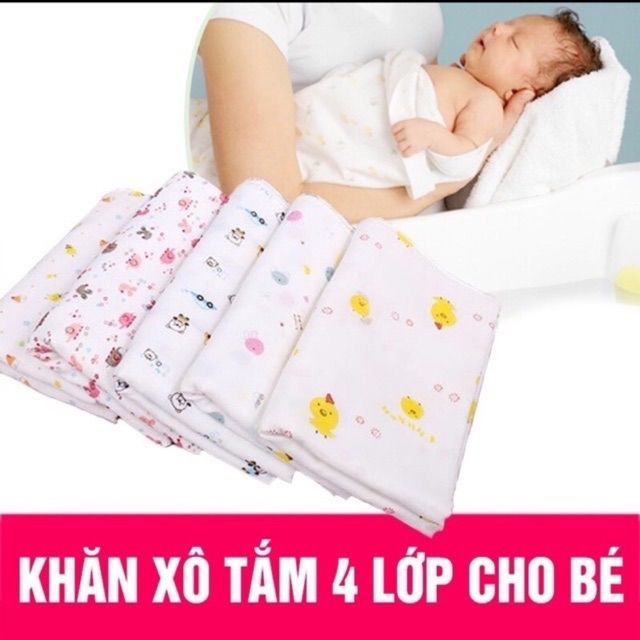 Khăn Tắm Xô Xuất Nhật In Hình Nhiều Mẫu 2 Lớp / 4 Lớp Cho Bé