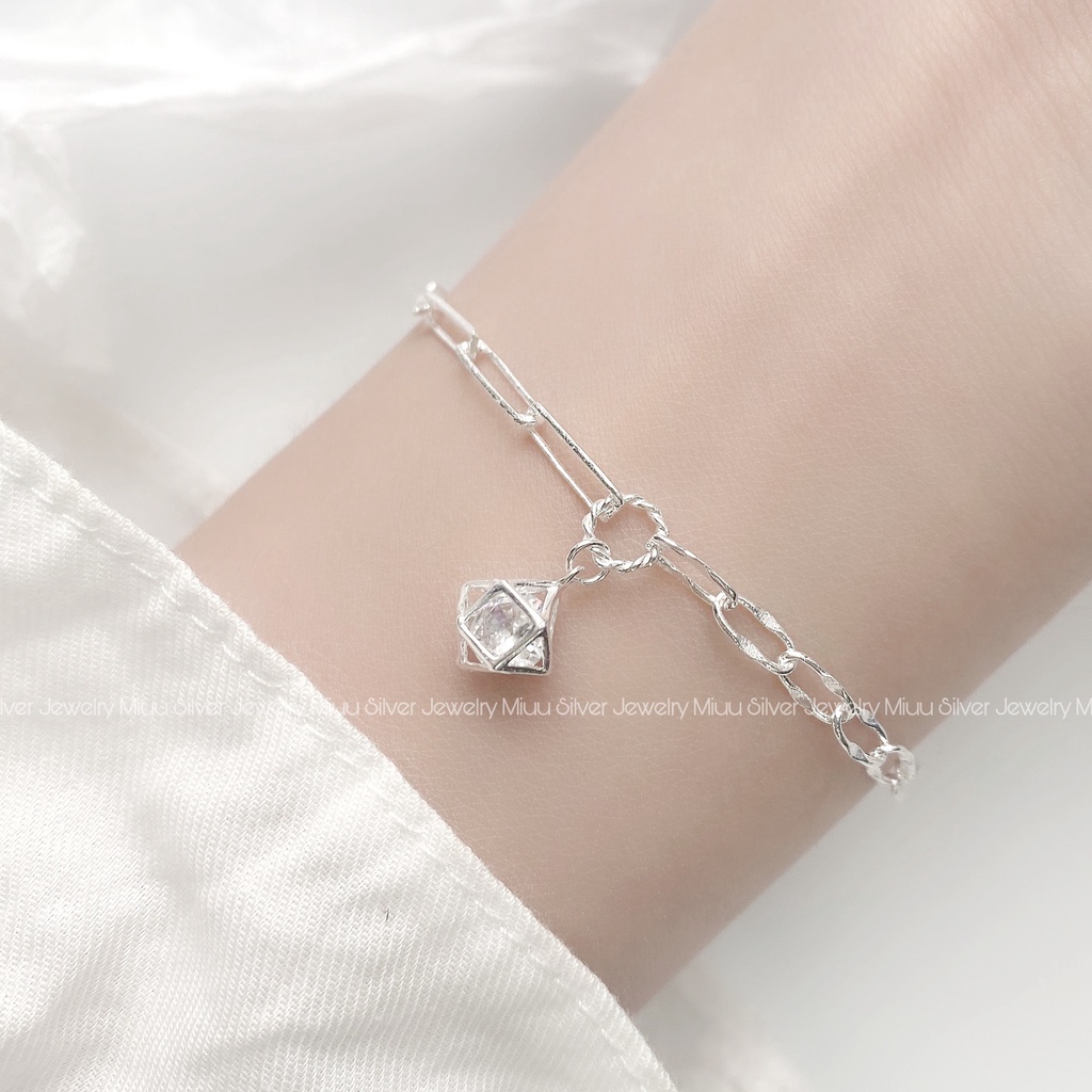 Vòng tay bạc nữ Miuu Silver, lắc tay hình đa giác Hexagon