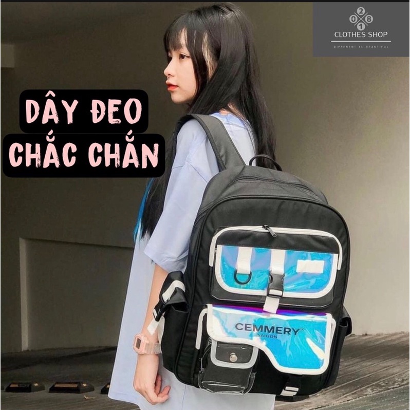 Balo Cemery Saigon Hologram Backpack Chất Vải Canvas Cao Cấp Cặp Nhiều Ngăn Đi Học Màu Đen Phản Quang | Balo 2810 Shop