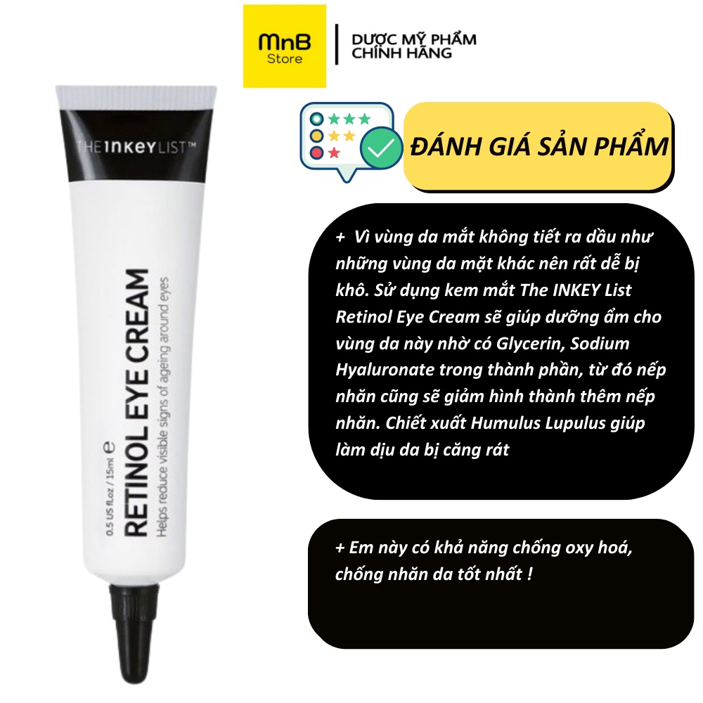 Kem dưỡng mắt The INKEY List Brighten Caffeine Retinol Eye Cream 15ml