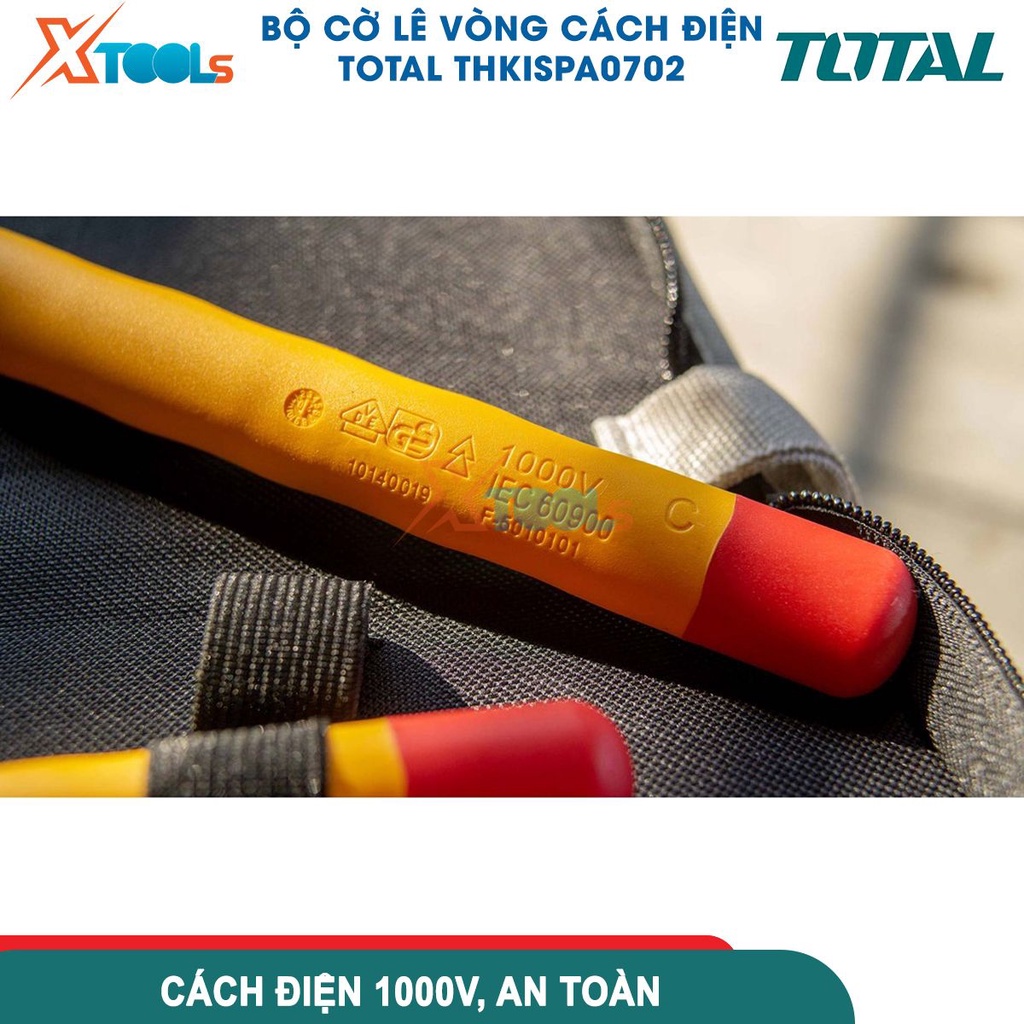 Bộ cờ lê đầu vòng 7 chi tiết cách điện 1000V TOTAL THKISPA0702 8-19mm cơ khí mở bulong sửa chữa ô tô- CHÍNH HÃNG- XTOOLS