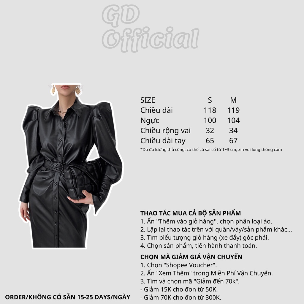 D29|Đầm da PU khí chất sang trọng kèm thắt lưng cho nữ công sở, dạ tiệc màu đen gd_order
