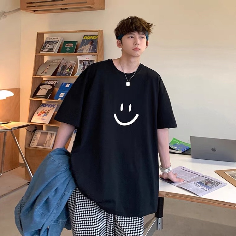 Áo phông nam nữ , áo thun tay lỡ unisex chất cotton dày đẹp hình mặt cười