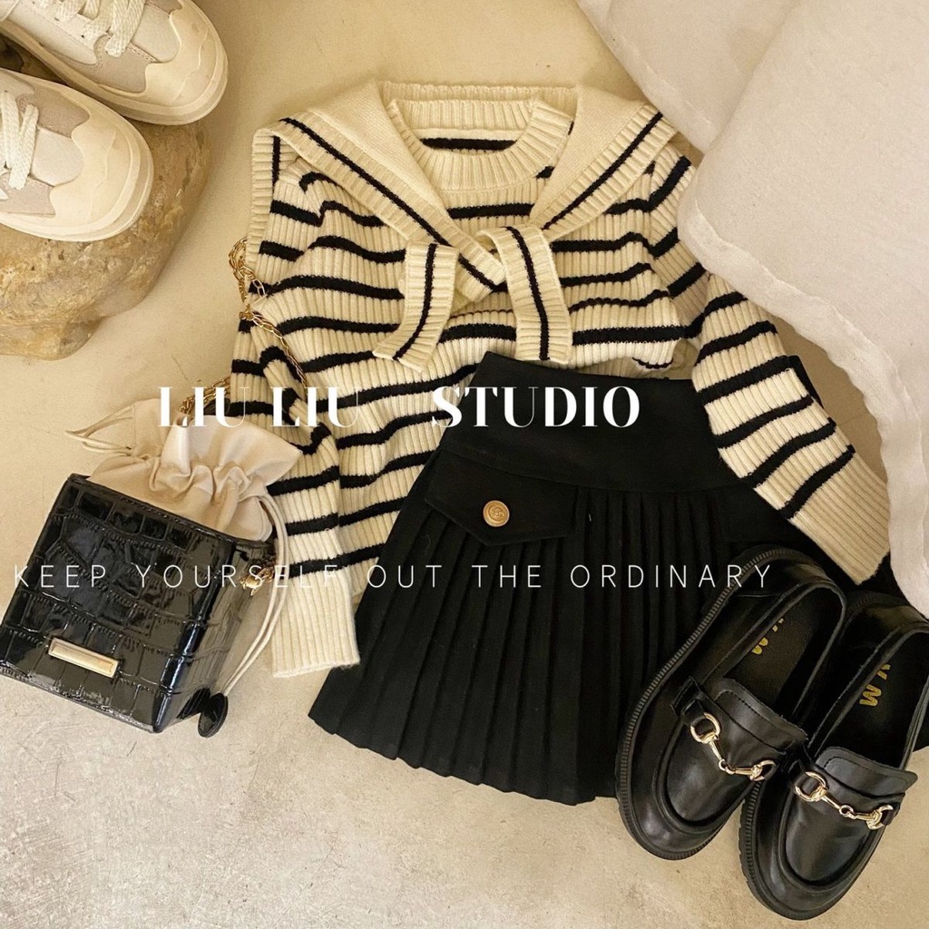✨Đốm✨ Áo Khoác Sweater Dệt Kim Kẻ Sọc Kèm Khăn Choàng Phong Cách Phương Tây Thời Trang Mùa Thu 2022 Mới Cho Bé Gái