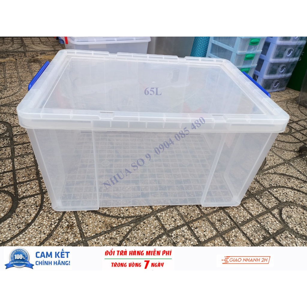 THÙNG NHỰA TRONG SUỐT KHÔNG BÁNH XE 65 LÍT - THÙNG CHỮ NHẬT TO