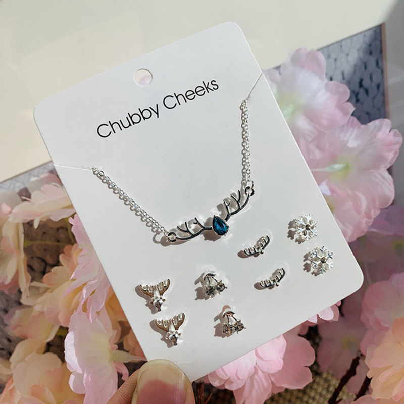Set Dây Chuyền + Khuyên Tai Hình Trái Tim Đính Đá Xinh Xắn