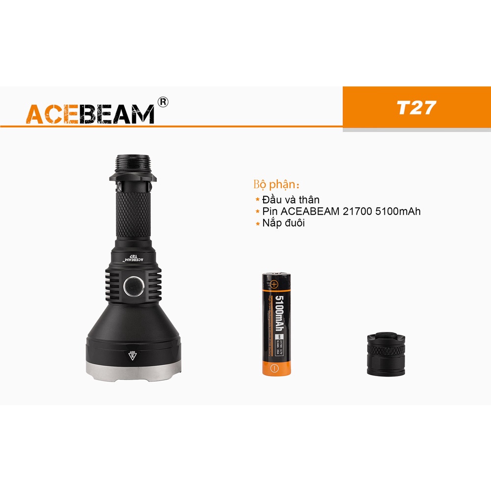 Đèn pin chiếu xa ACEBEAM T27 độ sáng 2500 lm  xa 1180m LED CREE XHP35 sạc USB-C pin sạc 21700 (kèm theo) Đèn &amp; Đèn Pin