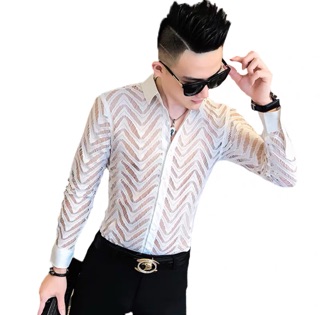Áo sơ mi nam phối lưới cá tính