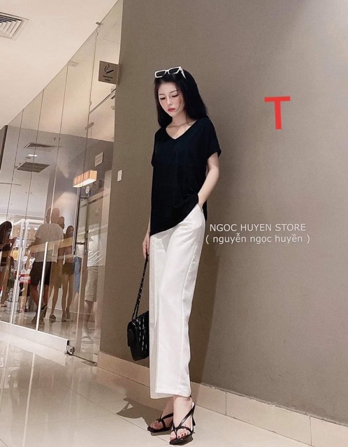 Sét áo cổ tim + quần ống rộng TTB877