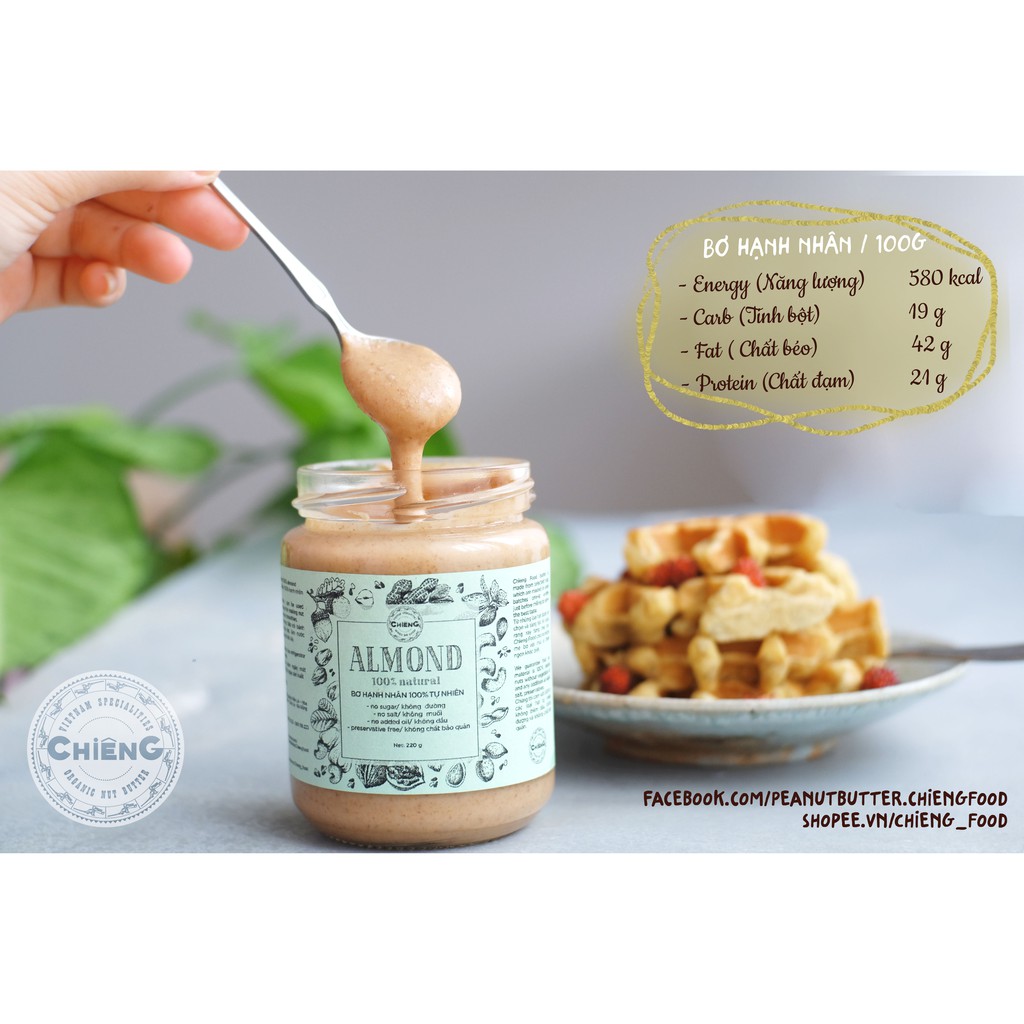 Bơ Hạnh Nhân Không Đường, Ăn Kiêng, Hữu Cơ, Eat Clean Healthy- Natural Almond Butter- CHIÊNG FOOD - 120g/220g/500g