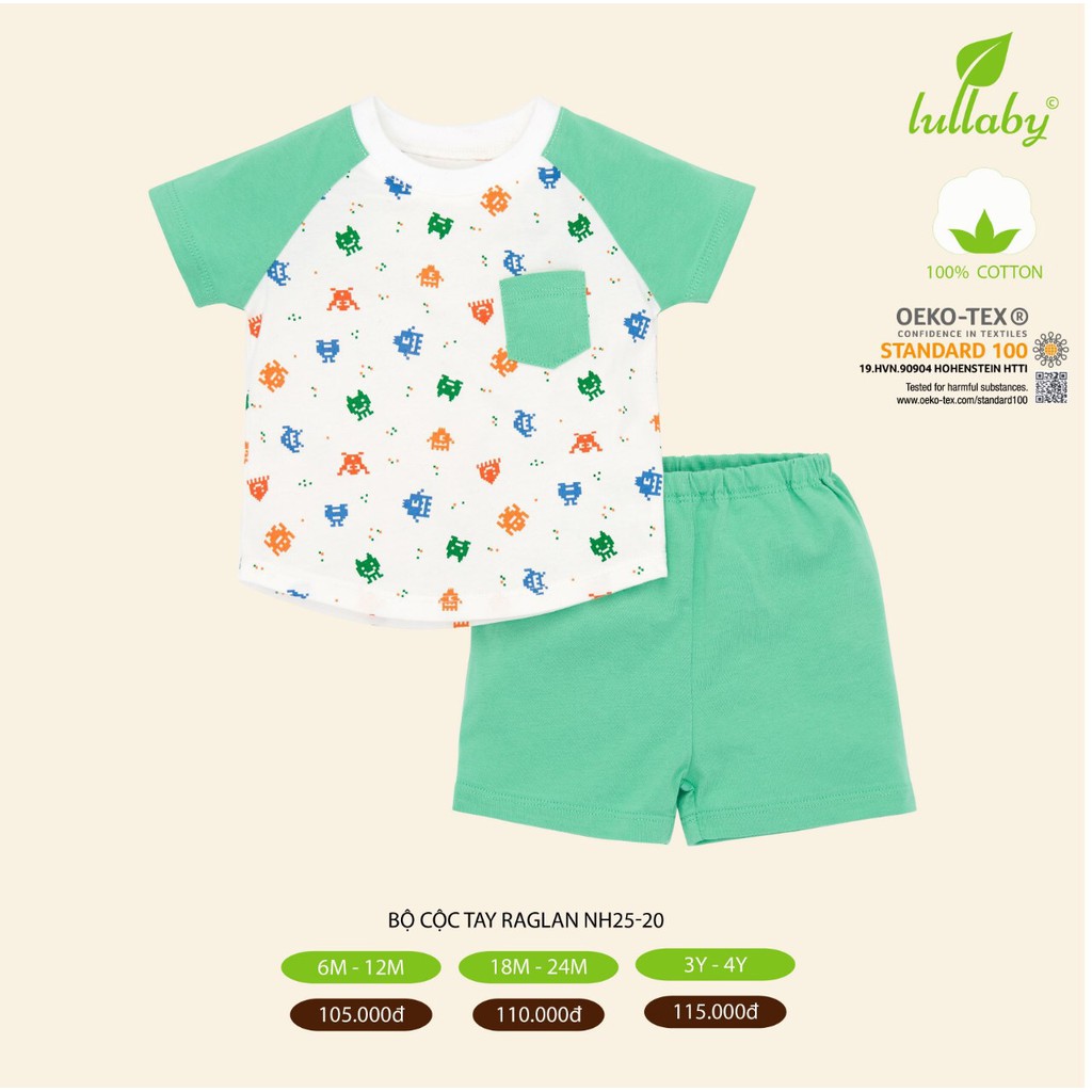 Bộ cộc tay lullaby mẫu hè mới 2020 cài vai chui đầu cho bé