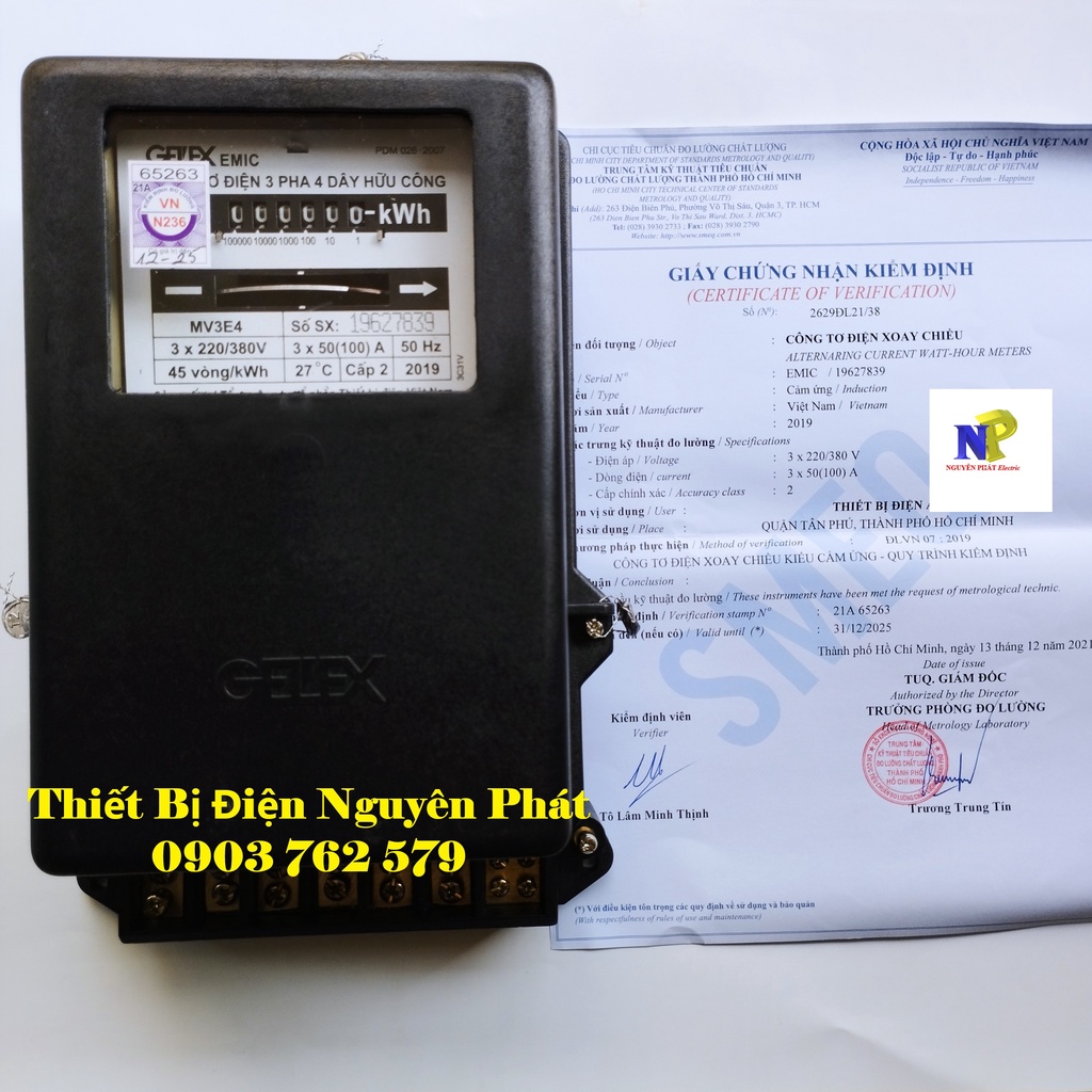 Công Tơ Điện 3 Pha 4 Dây 50A 220/380V EMIC Loại Bắt Trực Tiếp Có Kiểm Định & Không Kiểm Định