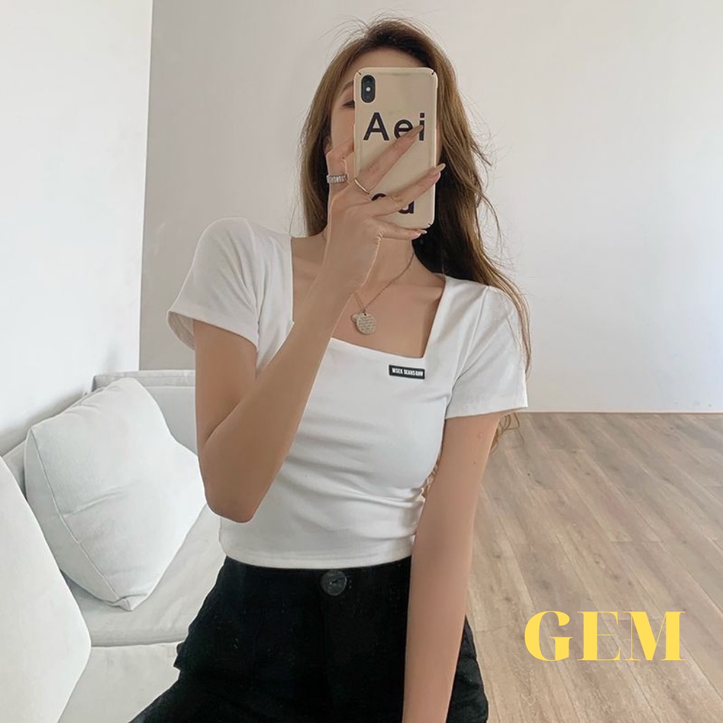 Áo croptop tay ngắn cổ vuông chất thun tăm co giãn tốt , áo thun nữ kiểu hàn quốc