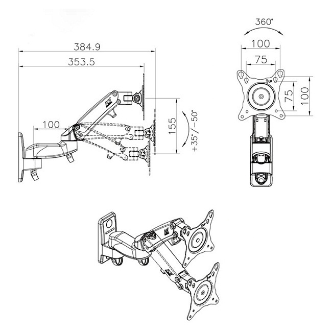 Giá treo màn hình máy tính North Bayou NB-F150 từ 17- 35 inch tải max 12kg