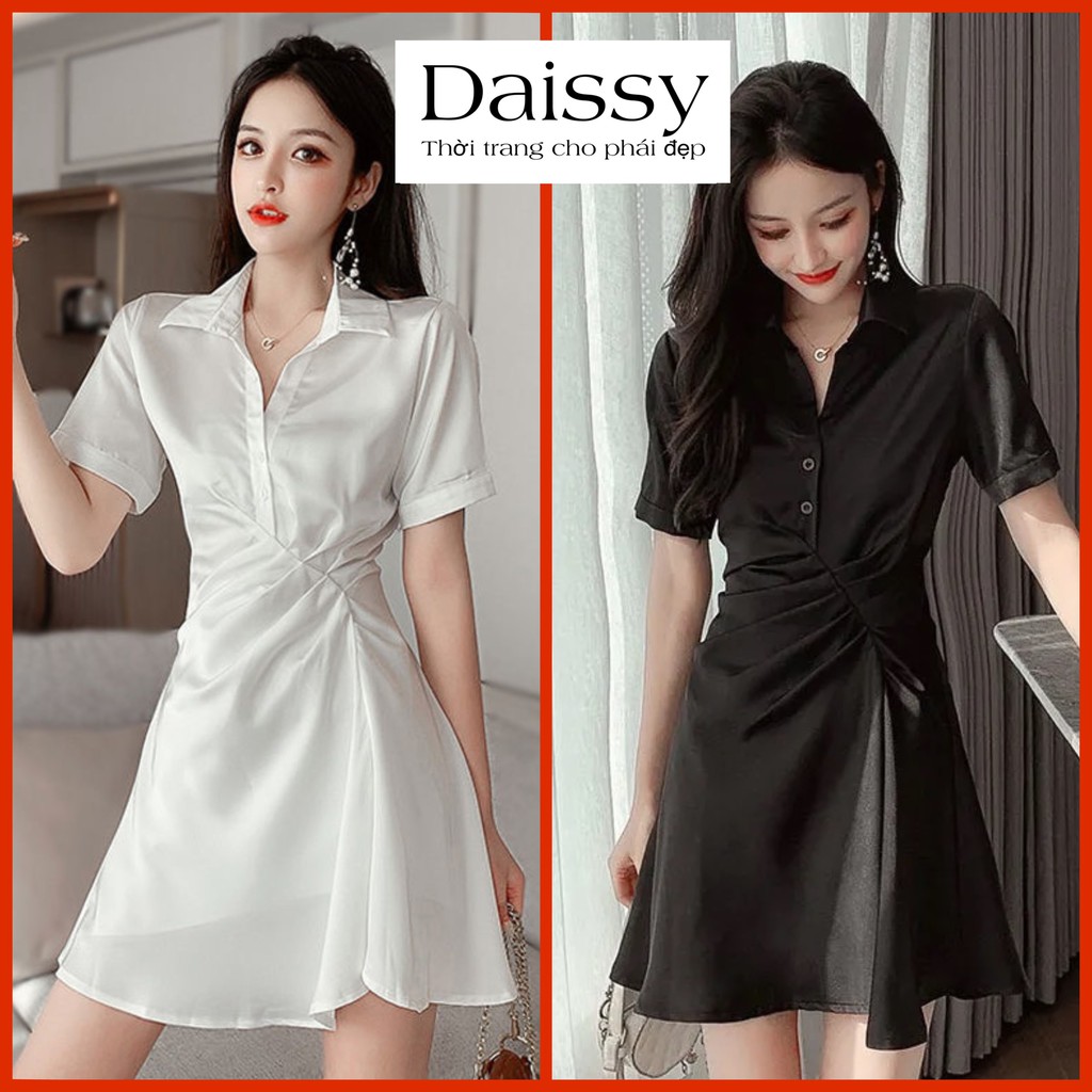 Đầm dự tiệc dáng suông tay cộc - thiết kế xoắn eo chất liệu lụa thái hàng cao cấp - DaissyShop