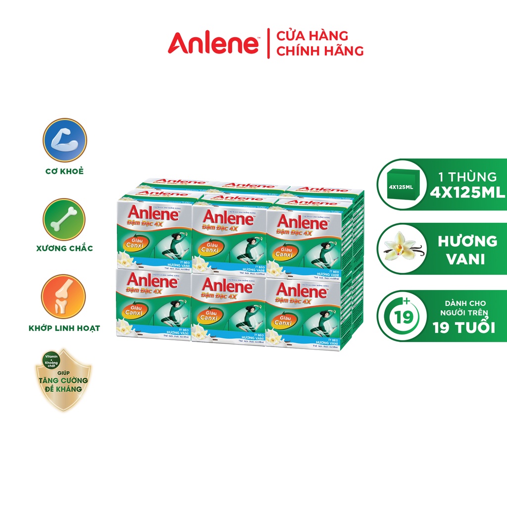 Thùng 48 hộp sữa nước Anlene hương Vani đậm đặc ít béo 125ml