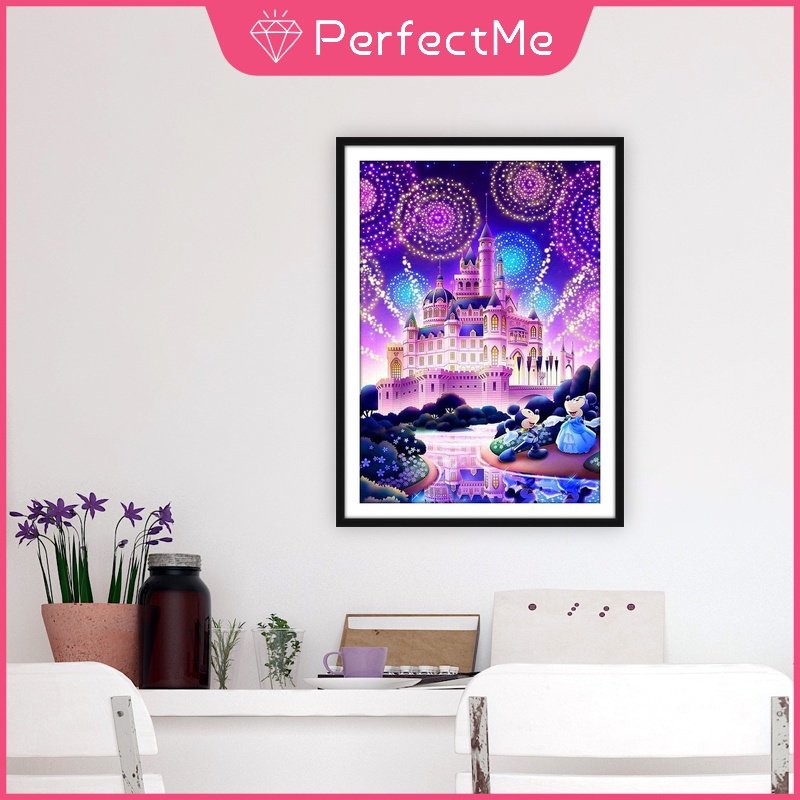 Bộ Tranh Đính Đá Diy Hình Lâu Đài / Vuông Phản Quang Kích Thước 30x40cm