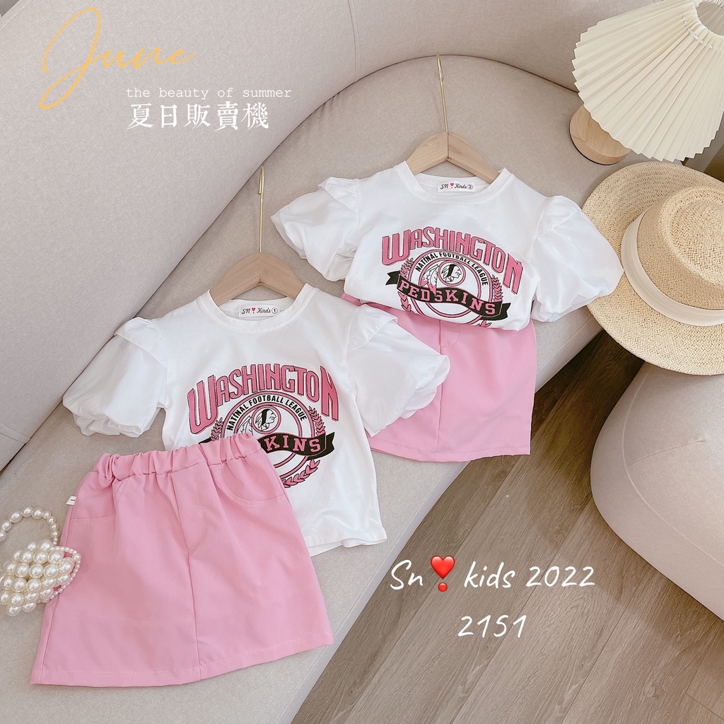 Sét áo thu kèm cv cho bé gái, set áo cotton tay bồng họa tiết Washington kèm chân váy hồng siêu xinh cho bé sz 10-33kg