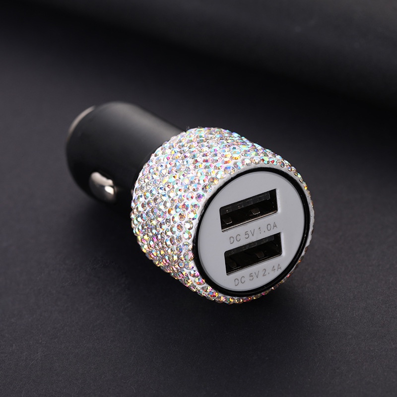 Bộ Sạc Nhanh USB Kép Đính Đá Chất Lượng Cao Cho iPhone / Android / Xe Hơi