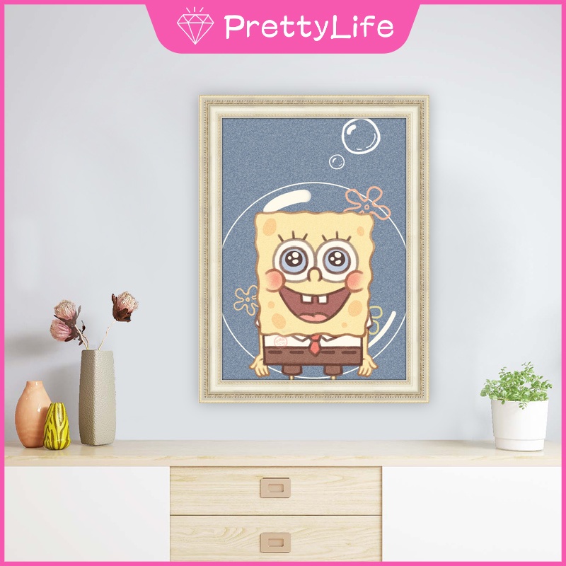 Bộ tranh đính đá 5D họa tiết hoạt hìnhongeBob độc đáo DIY dùng trang trí nhà cửa 30x4