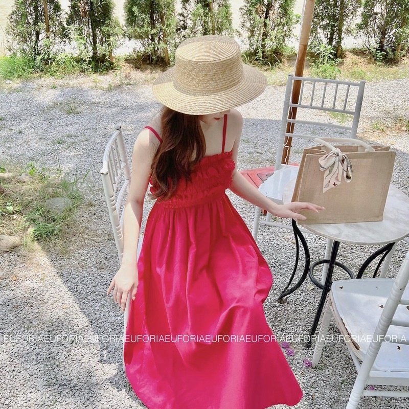 Đầm Maxi 2 Dây Phối Viền Bèo Dễ Thương