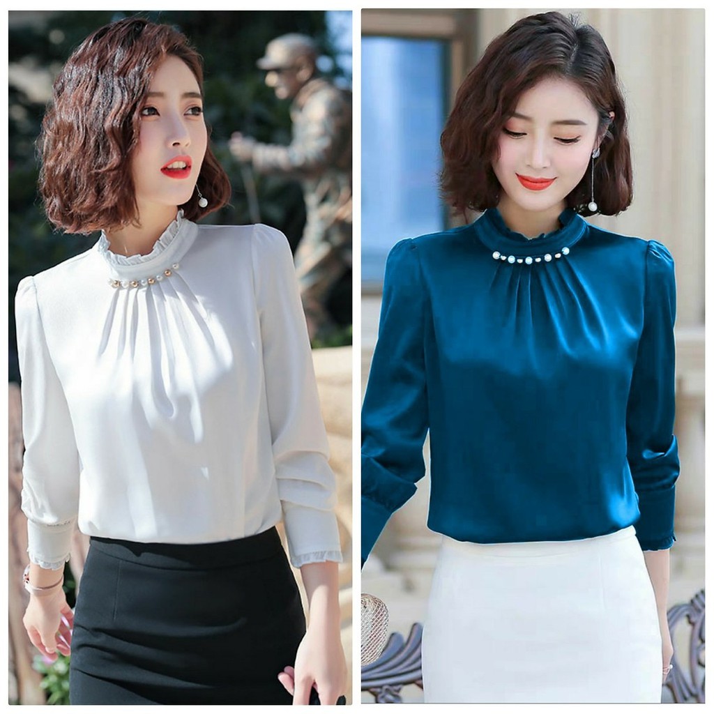 Áo Sơ Mi Cổ Nhún Đính Hạt BY3300
