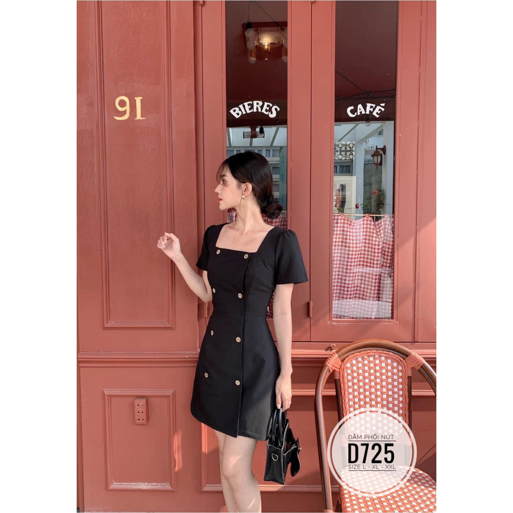 BIGSIZE Đầm phối nút D725 Chất liệu: vải cotton thái Màu sắc: đen