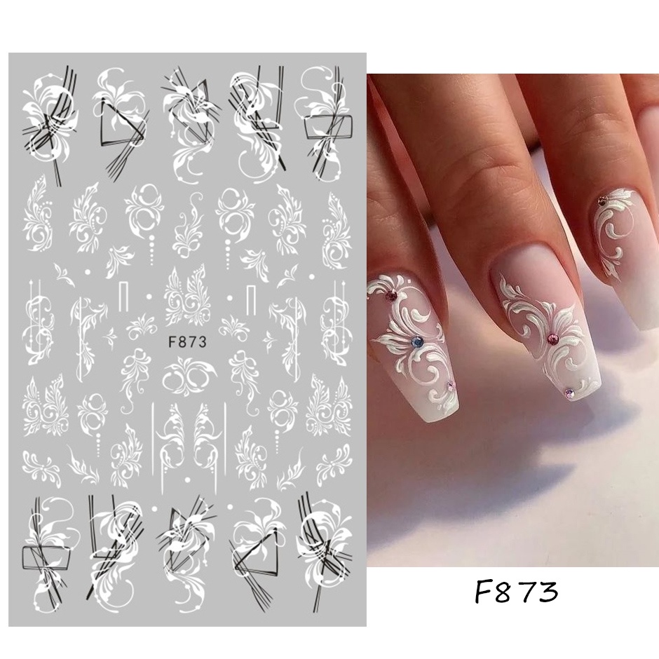 Miếng dán trang trí móng tay nghệ thuật STZPRONAIL kiểu dáng hoa lá 3D màu đen trắng thời trang xinh xắn