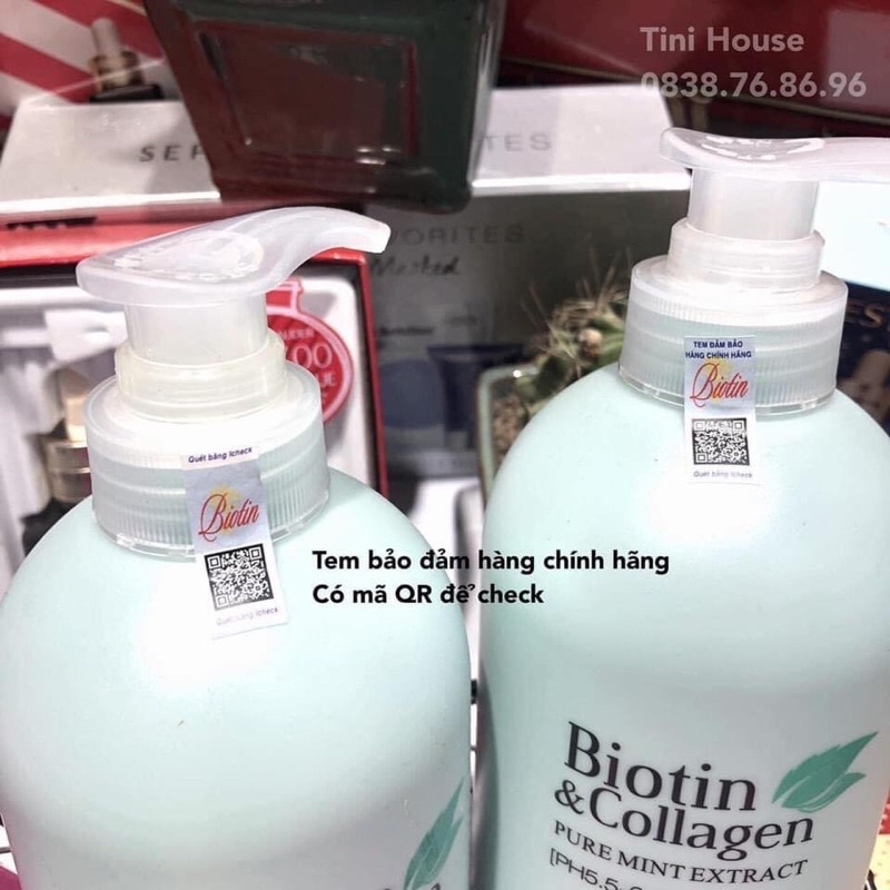 Tini House phân phối Biotin chính hãng - Cặp gội xả Biotin Xanh dương trị gàu 1000ml