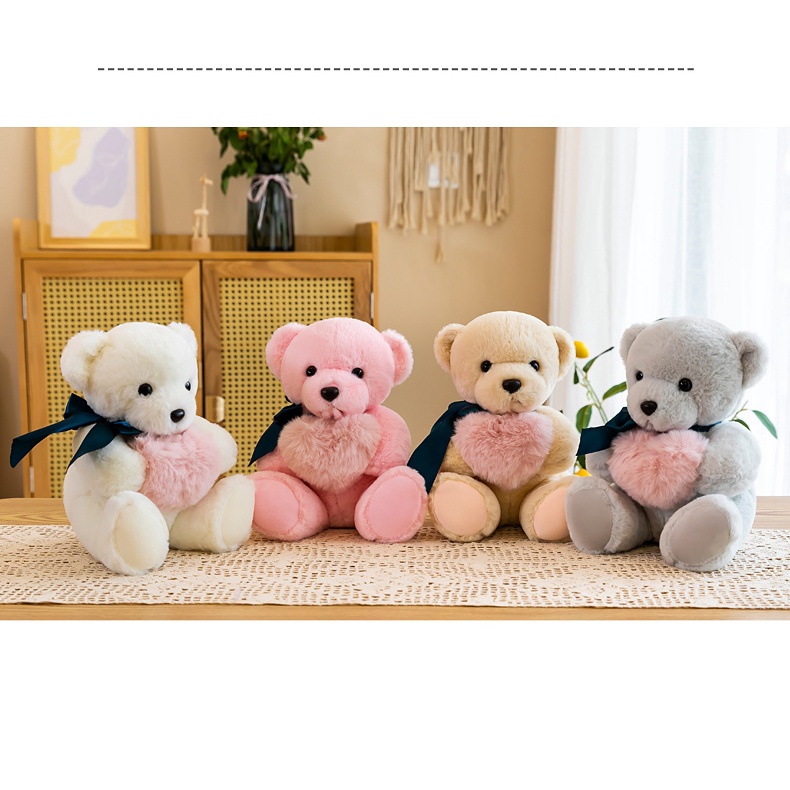 Gấu bông ôm TRÁI TIM dễ thương, thú nhồi bông mềm mịn cao cấp - quà tặng kỉ niệm ý nghĩa