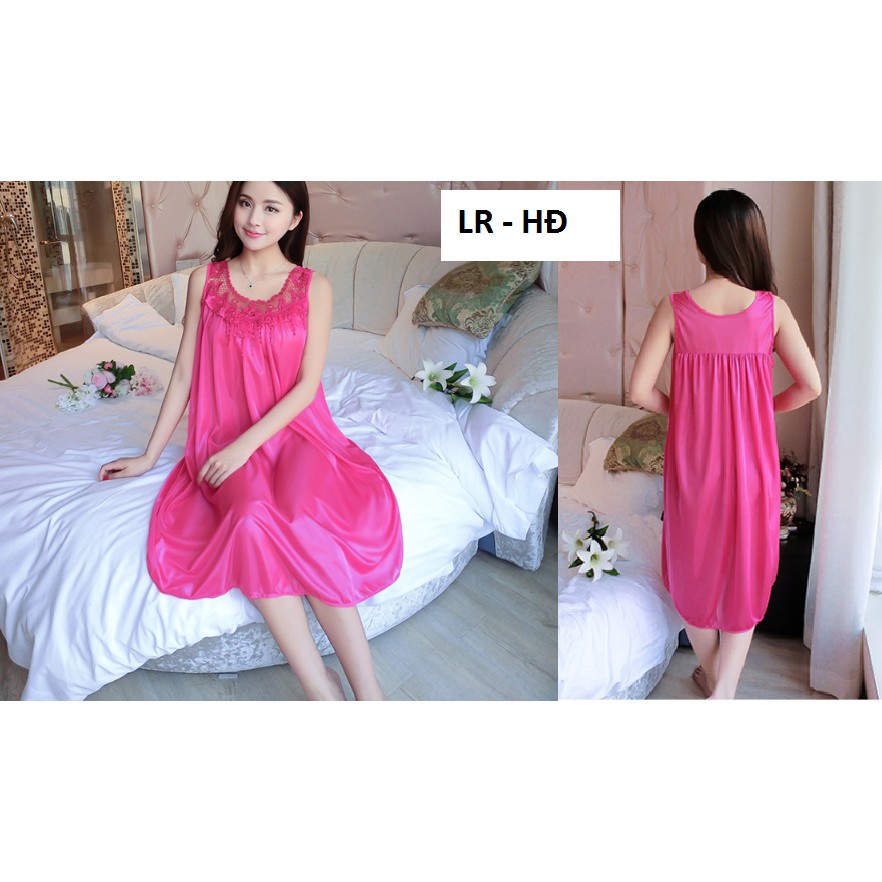 Bộ đồ ngủ phi lụa 2 dây mềm mại viền ren cổ cầu kì tinh tế kiêu sa free size dưới 75kg ( SÁT NÁCH)