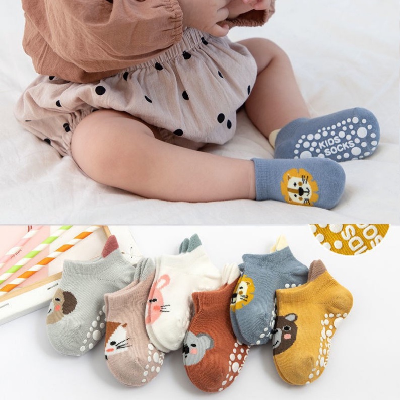 Tất Chống Trượt Hình Thú Cho Bé Nắng Của Mẹ tất vớ cổ ngắn chất Cotton co giãn giúp em hoạt động thoải mái _ BEGAU06
