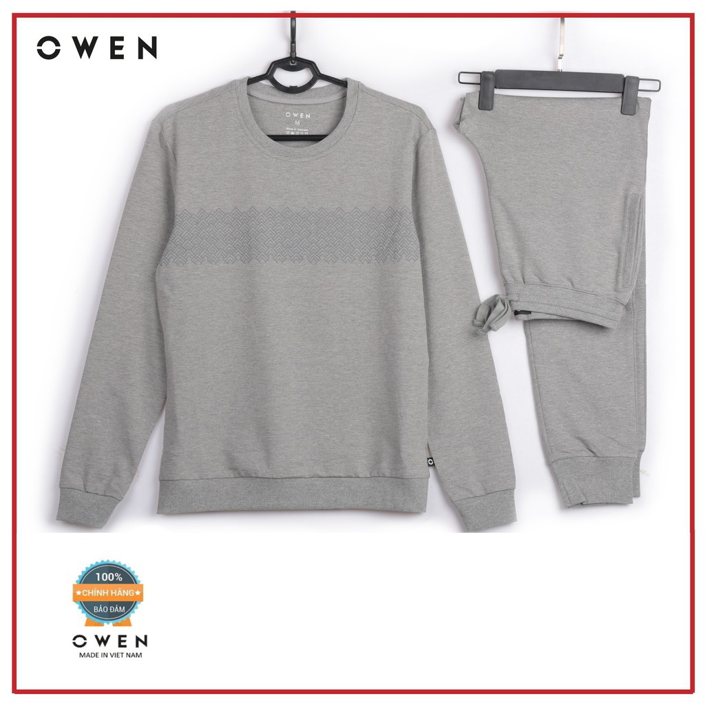 NEW OWEN - BỘ NỈ NAM OWEN QUẦN ỐNG BO MÀU XÁM 81254 M6 M5 :