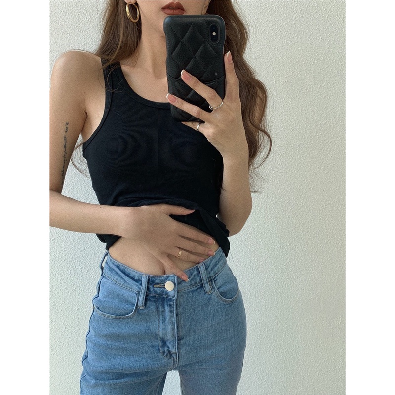 Áo croptop nữ chất cotton - Áo ba lỗ cộc tay dáng ôm mềm mịn | BigBuy360 - bigbuy360.vn
