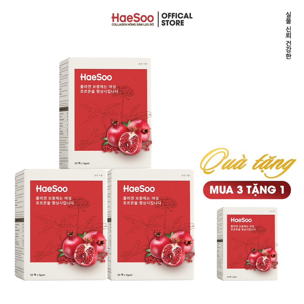 Collagen hồng sâm lựu đỏ trẻ hoá da HaeSoo – Combo mua 3 tặng 1