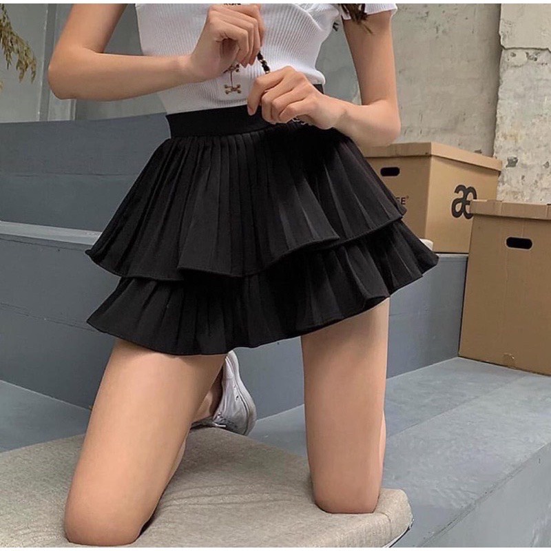 Chân váy Xếp Ly 2 Tầng dáng ngắn xoè Nhiều Mẫu Chữ A Lưng Cạp Cao  Guvia