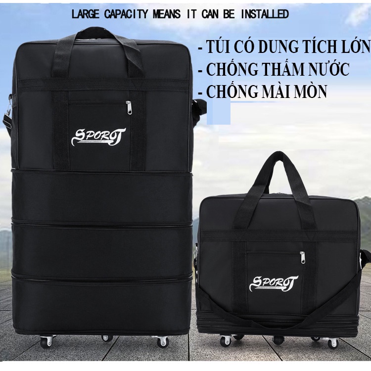 Túi du lịch gặp gọn có bánh xe kéo tiện lợi cho mọi người đi chơi, du lịch tiện lợi - Vali du lịch nhiều ngăn gấp gọn