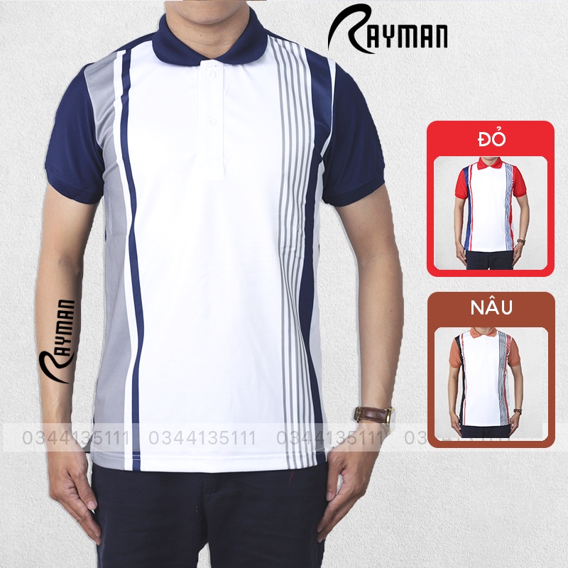 Áo Polo Cá Sấu Nam Cao Cấp RAYMAN Áo Thun In Kẻ Sọc Dọc Thân Áo Hàng VNXK