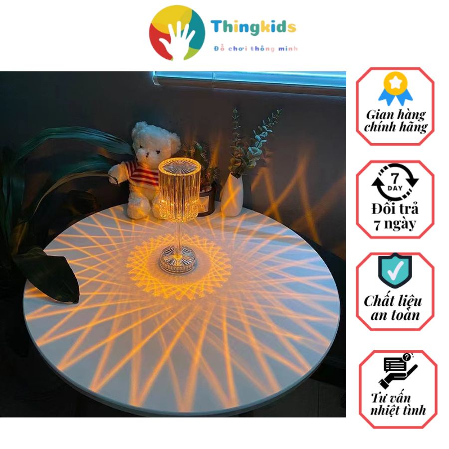 Đèn ngủ pha lê cảm ứng hoa hồng để bàn rgb điều khiển từ xa 16 màu - Thingkids
