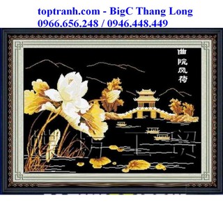 Tranh thêu chữ thập hoa sen trắng F242