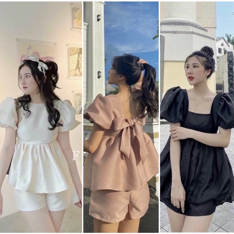 [Shop bigsize nữ 50kg-90kg] Set áo peplum cột nơ lưng