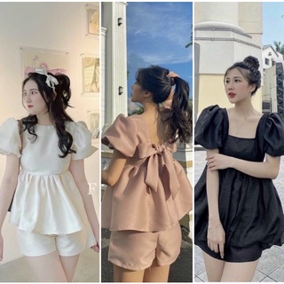 Set áo peplum cột nơ lưng