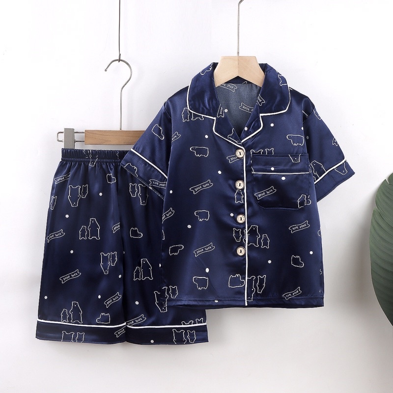 Đồ ngủ ngắn tay, bộ pijama cho bé trai bé gái từ 15-45kg, hàng Quảng Châu cao cấp vải lụa bóng mềm mịn